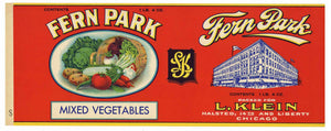 Fern Park  Brand Vintage Mixed Vegetables Can Label