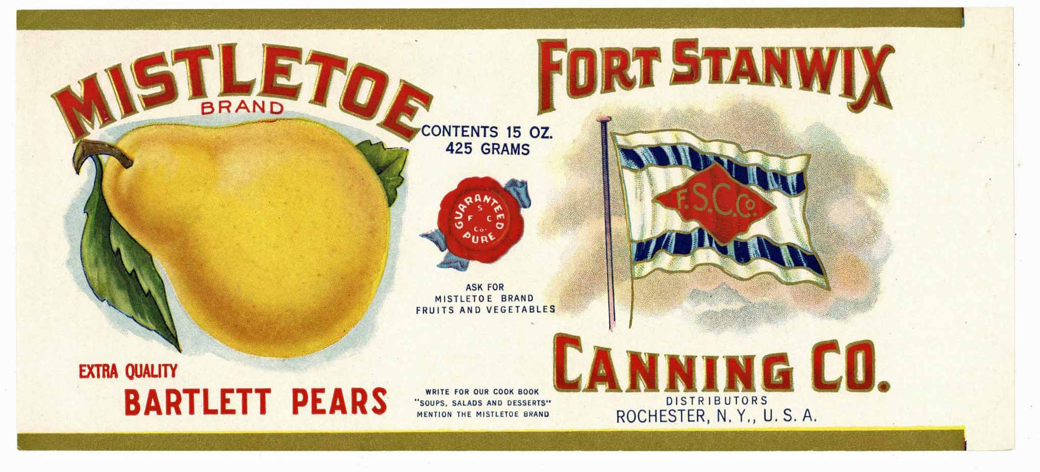 Mistletoe Brand Vintage Fort Stanwix Pear Can Label