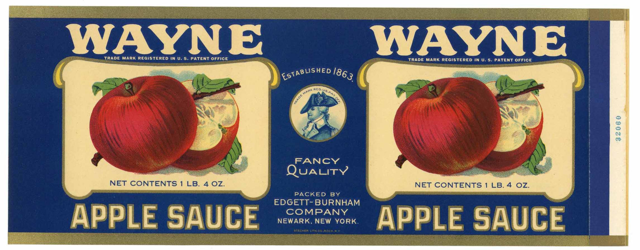 Wayne Brand Vintage Newark New York Apple Sauce Can Label
