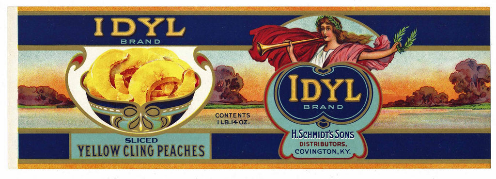 Idyl Brand Vintage Covington Kentucky Sliced Peach Can Label