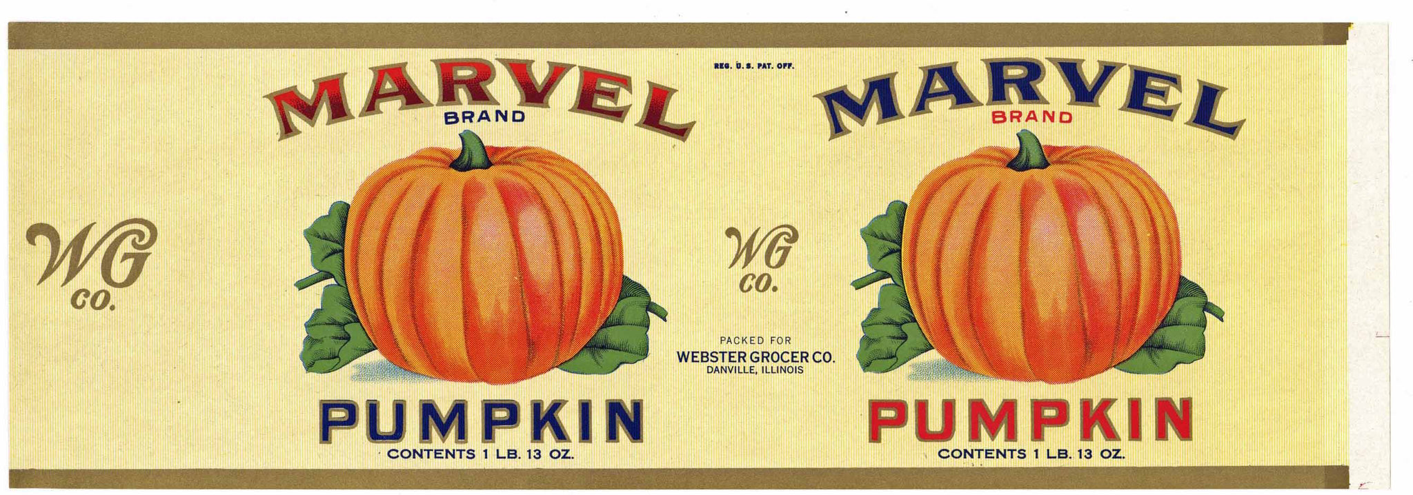 Marvel Brand Vintage Danville Illinois Pumpkin Can Label