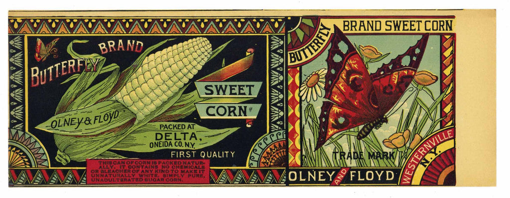 Butterfly Brand Vintage New York Corn Can Label