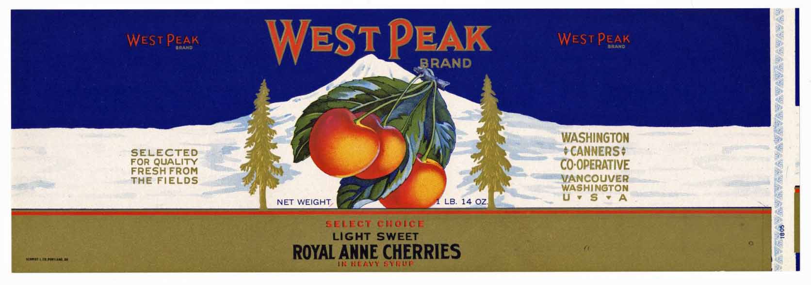 West Peak Brand Vintage Cherry Can Label