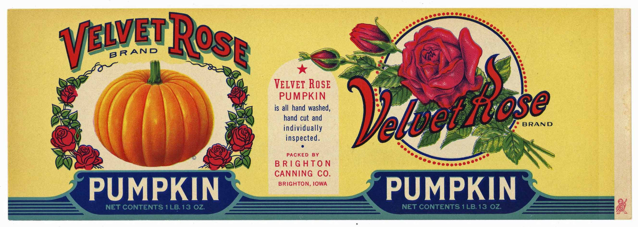 Velvet Rose Brand Vintage Iowa Pumpkin Can Label, L