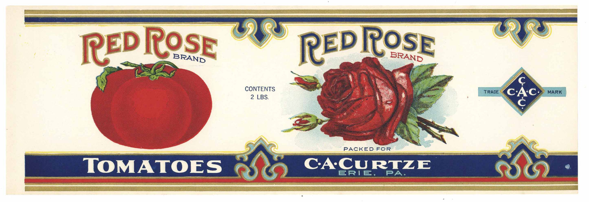 Red Rose Brand Vintage Erie Pennsylvania Tomato Can Label