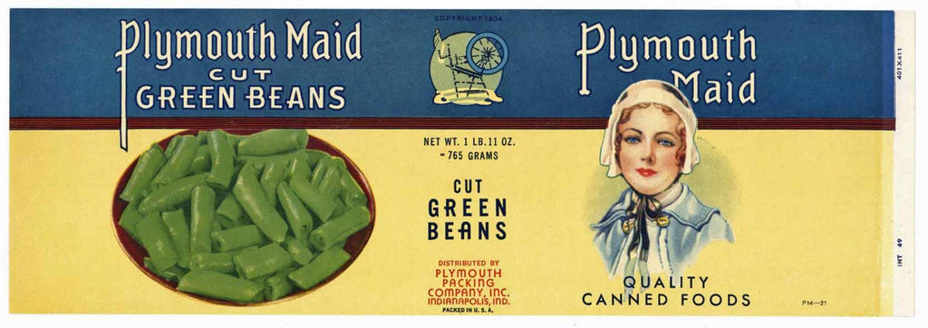 Plymouth Brand Vintage Indianapolis Bean Can Label