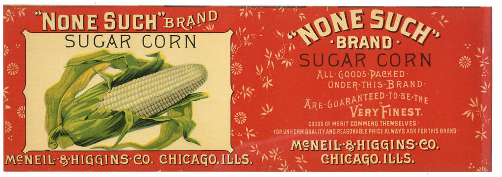 None Such Brand Vintage Sugar Corn Can Label, red