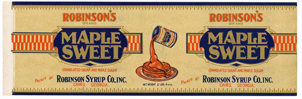 Robinson's Brand Vintage Cairo Georgia Syrup Can Label