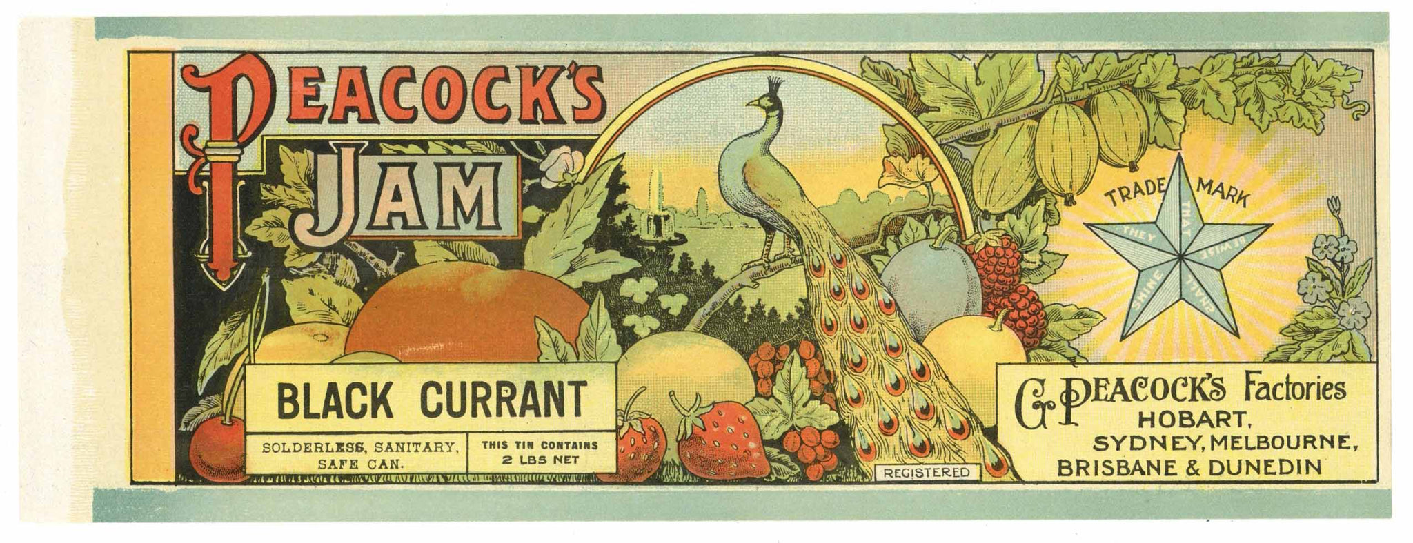 Peacock Brand Vintage Black Currant Jam Can Label