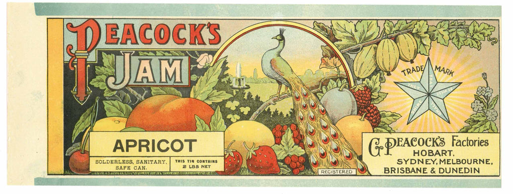 Peacock Brand Vintage Apricot Jam Can Label