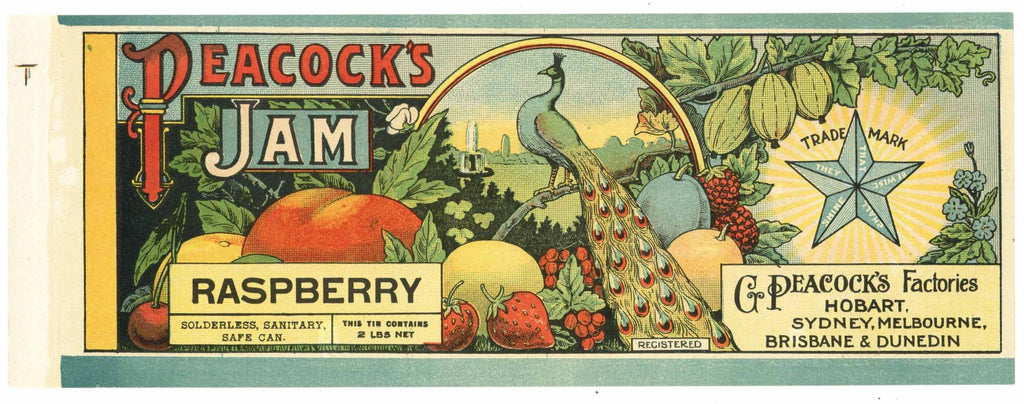 Peacock Brand Vintage Raspberry Jam Can Label