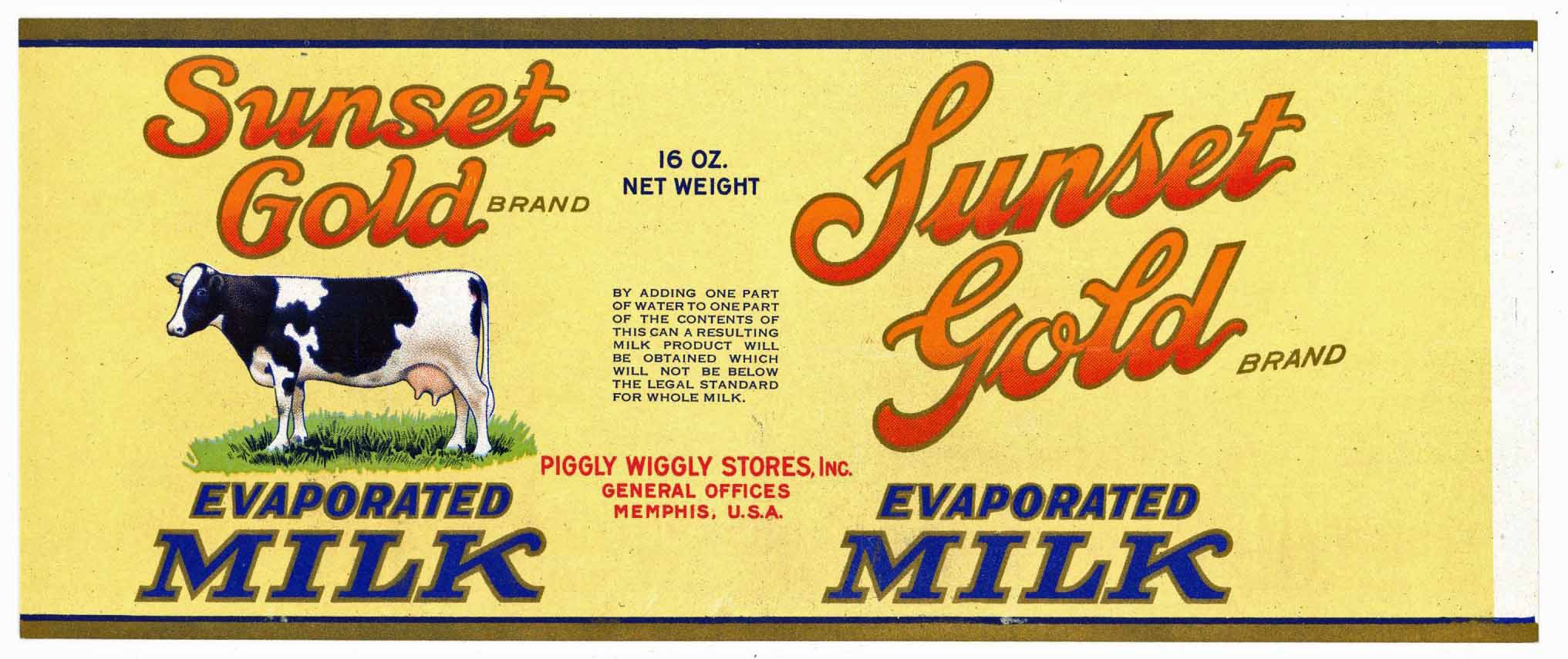 Sunset Gold Brand Vintage Piggly Wiggly Store Milk Can Label