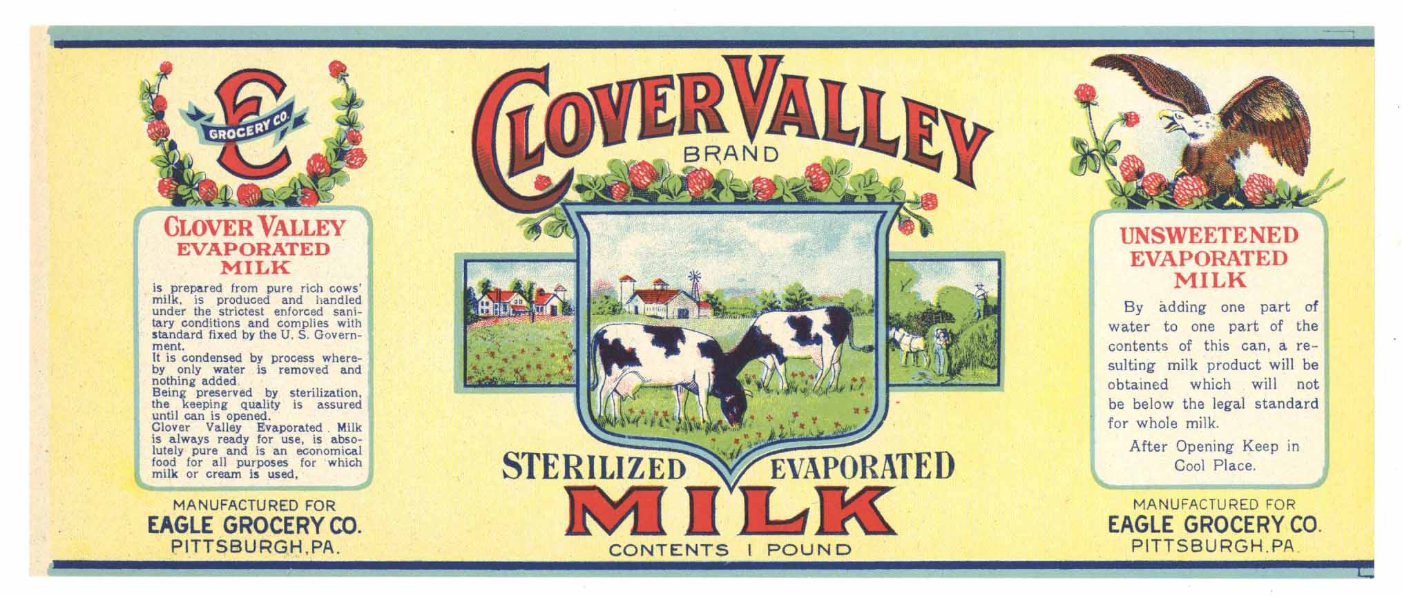 Clover Valley Brand Vintage Pennsylvania Milk Can Label