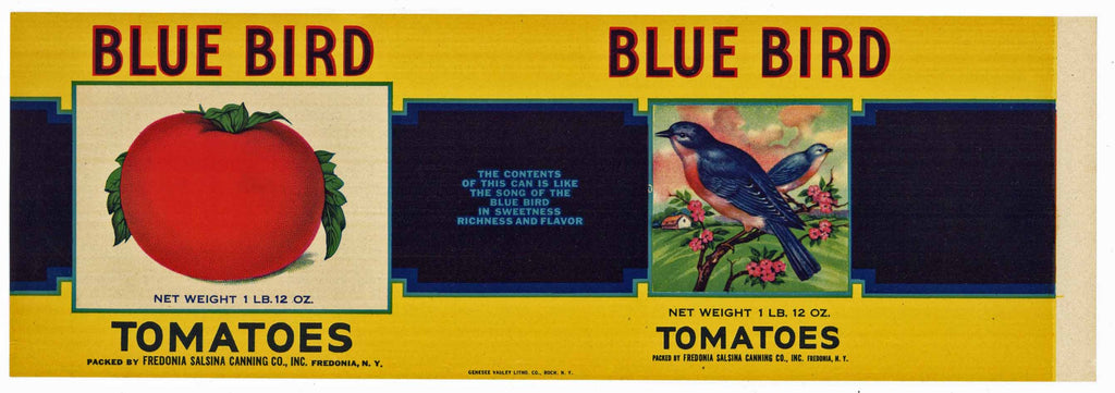 Blue Bird Brand Vintage Fredonia New York Tomato Can Label
