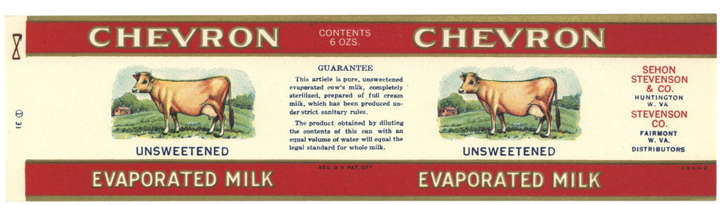 Chevron Brand Vintage Milk Can Label