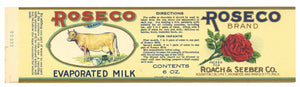 Roseco Brand Vintage Michigan Evaporated Milk Can Label, small