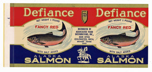 Defiance Brand Vintage Salmon Can Label