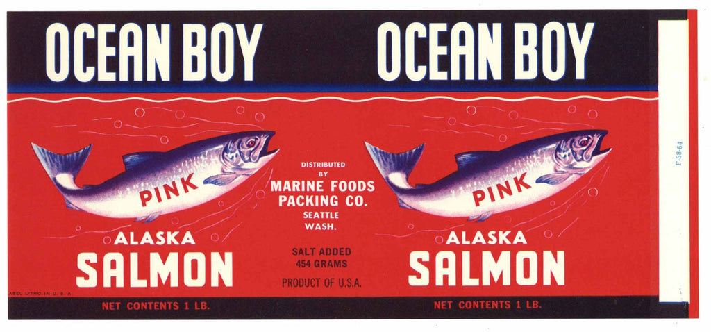Ocean Boy Brand Vintage Seattle Washington Salmon Can Label