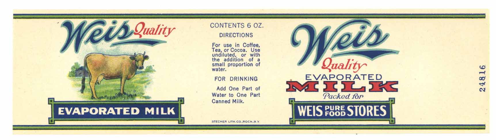 Weis Brand Vintage Milk Can Label