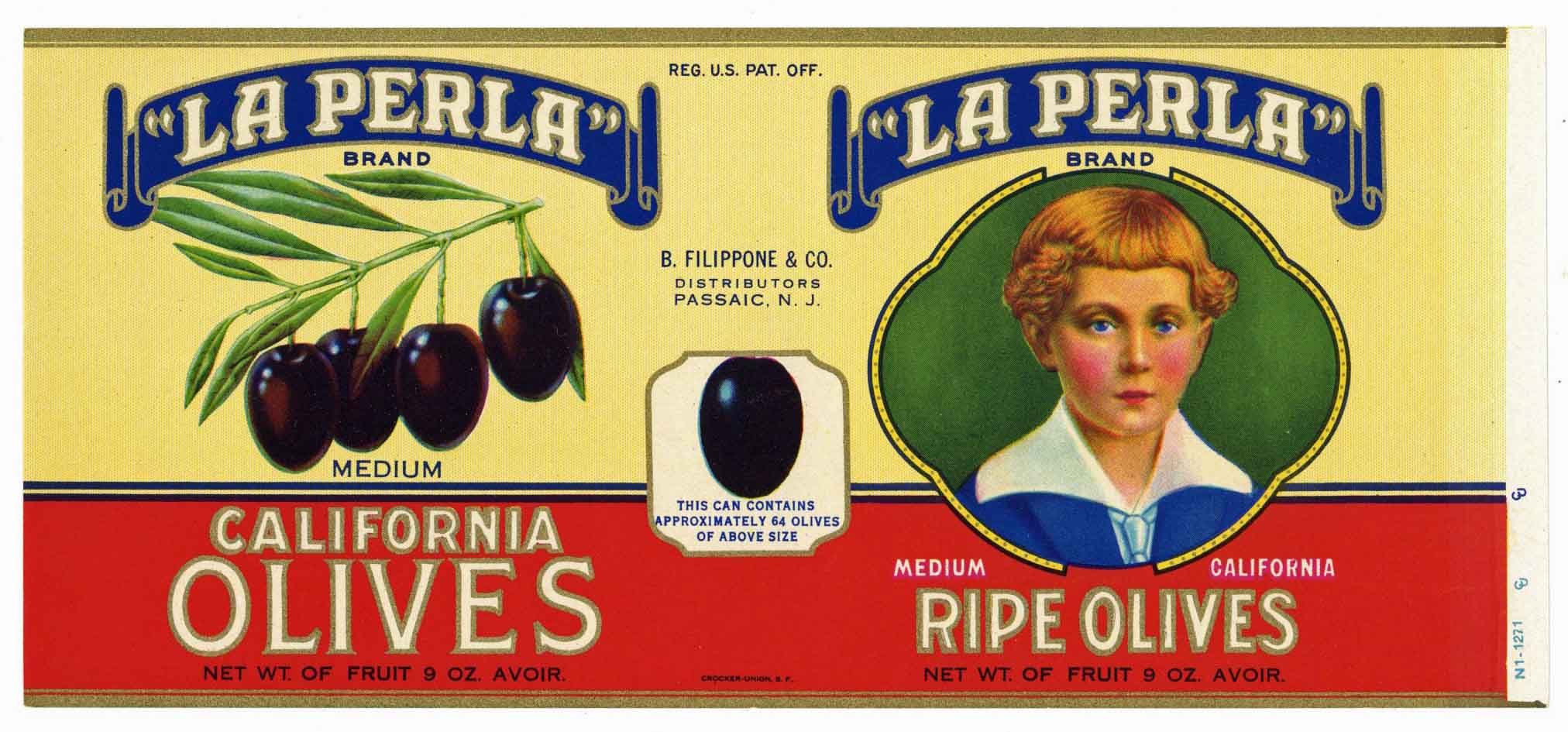 La Perla Brand Vintage Passaic New Jersey Olive Can Label