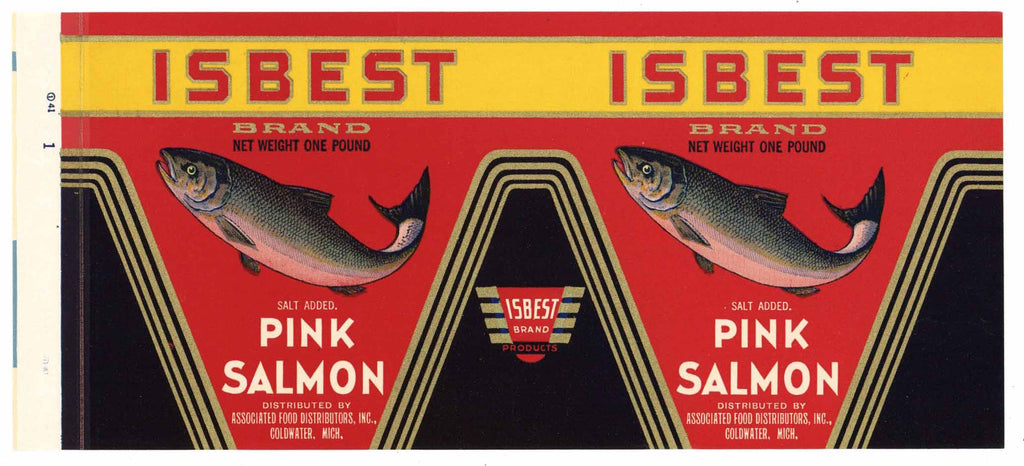 Isbest Brand Vintage Coldwater Michigan Salmon Can Label
