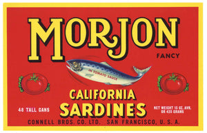 Morjon Brand Vintage Sardine Case End Can Label