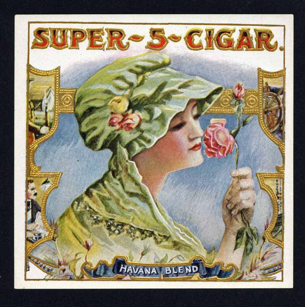 Super 5 Cigar Brand Outer Cigar Box Label