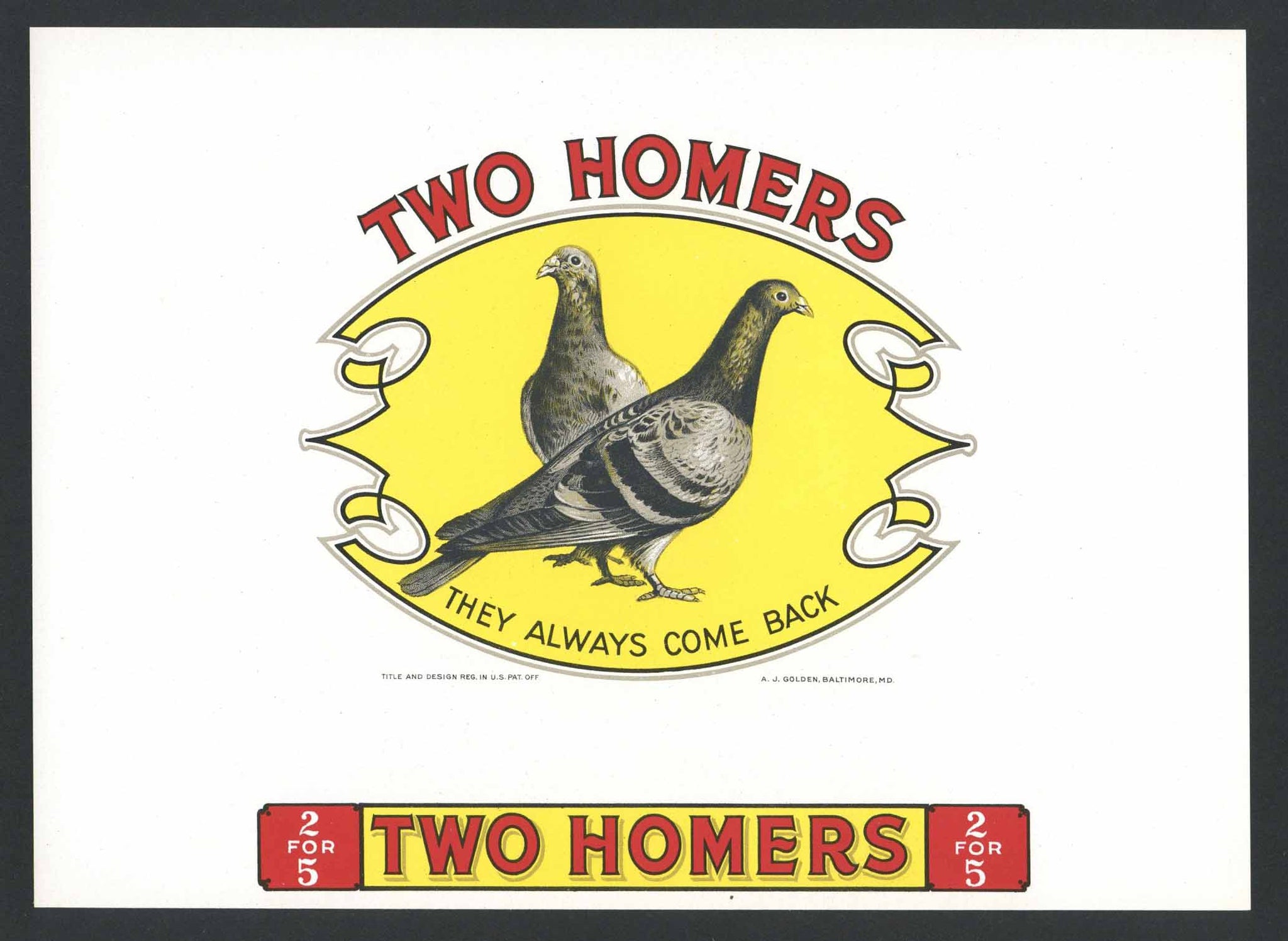Two Homers Brand Inner Cigar Box Label