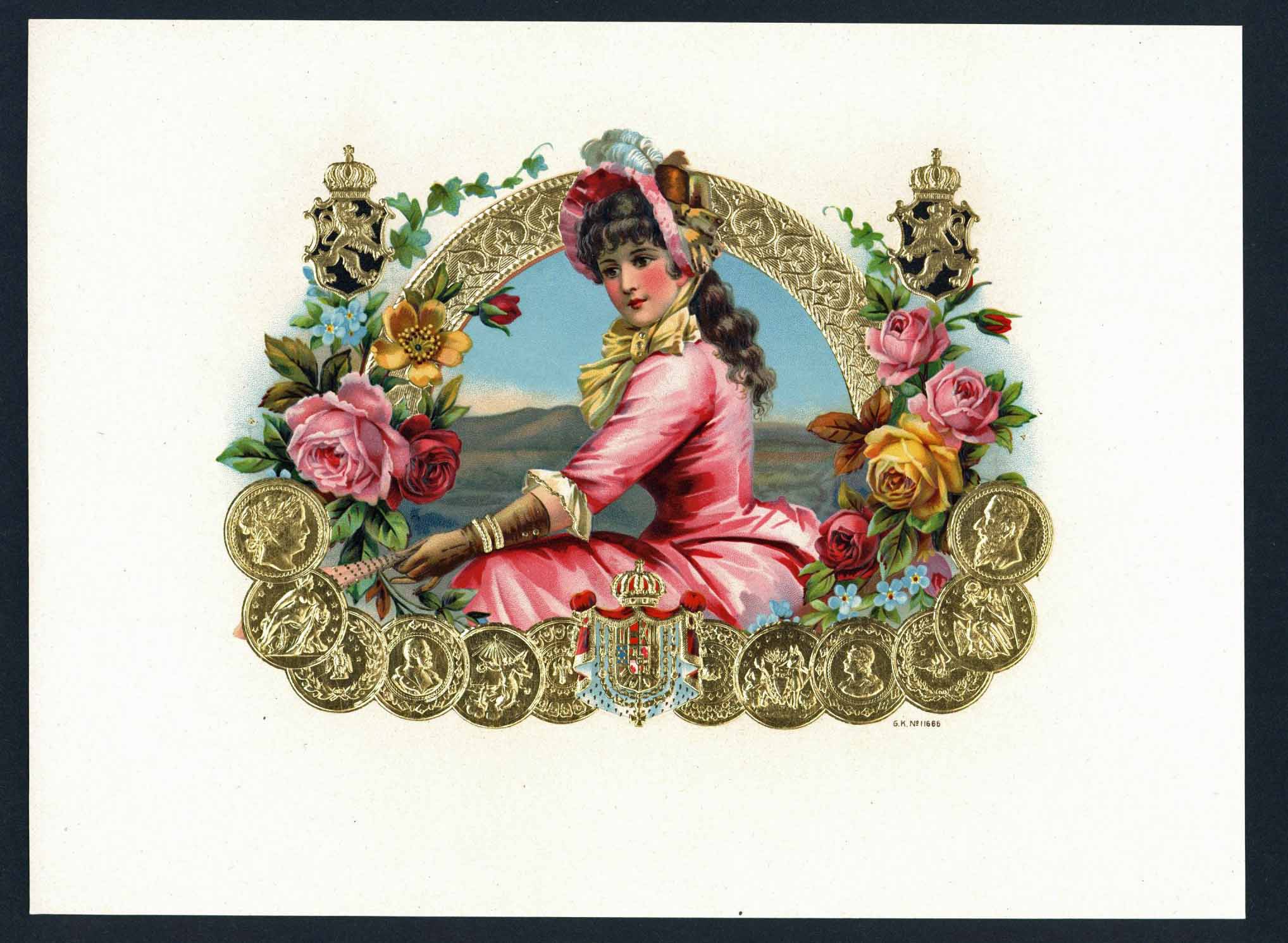 Stock Inner Cigar Box Label, woman in pink