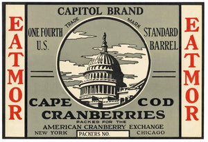 Capitol Brand Vintage Cape Cod Cranberry Crate Label, 1/4