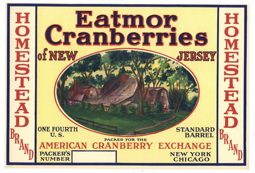 Homestead Brand Vintage New Jersey Cranberry Crate Label, 1/4