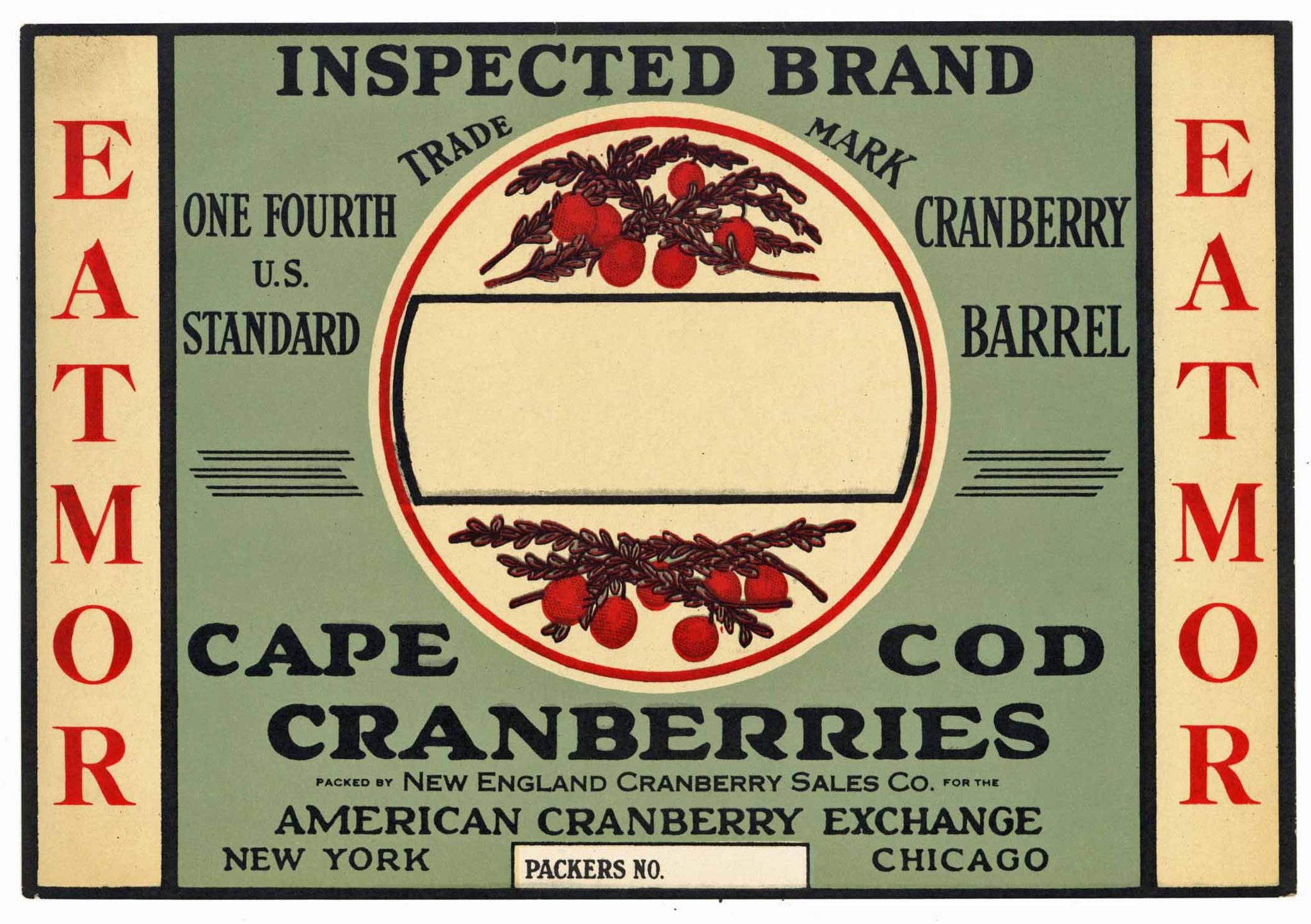 Inspected Brand Vintage Cape Cod Cranberry Crate Label, 1/4