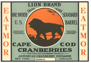 Lion Brand Vintage Cape Cod Cranberry Crate Label, 1/4, o