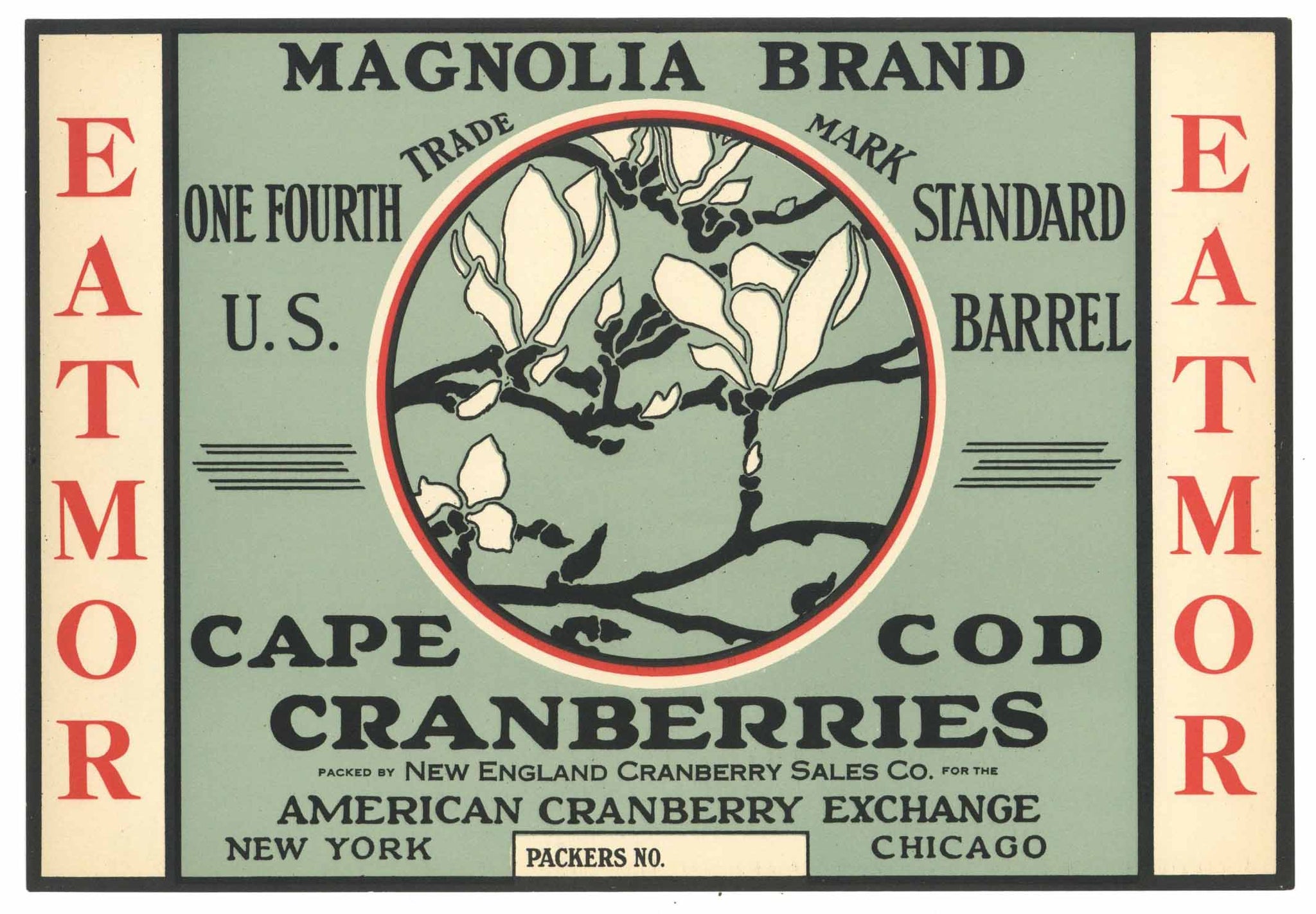 Magnolia Brand Vintage Cape Cod Cranberry Crate Label, 1/4