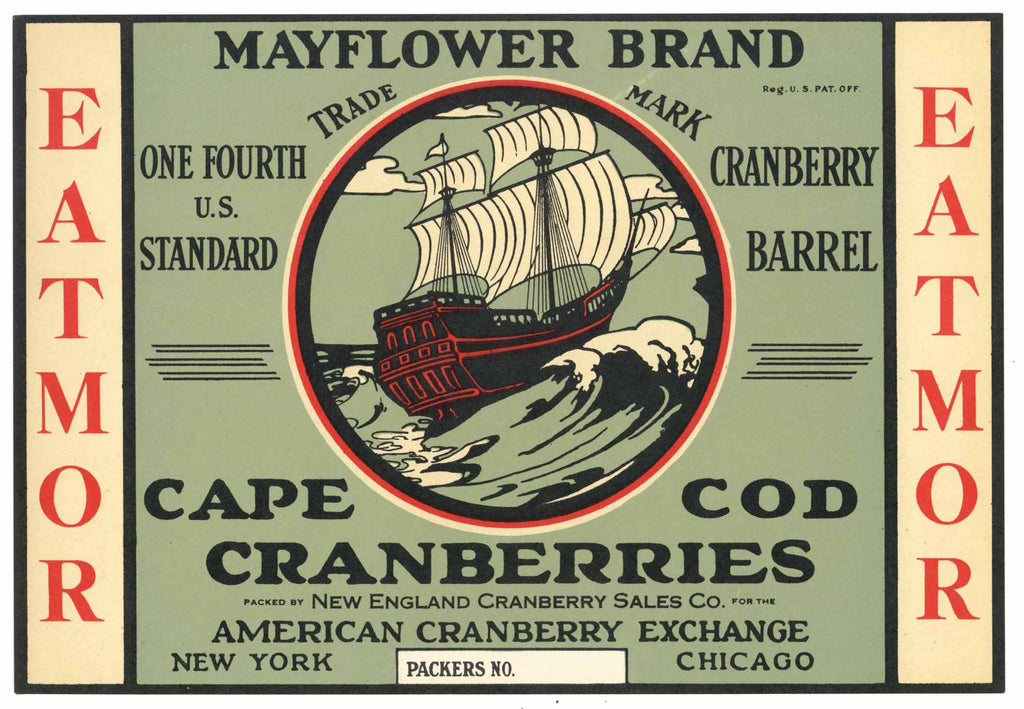Mayflower Brand Vintage Cape Cod Cranberry Crate Label, 1/4