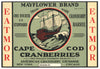 Mayflower Brand Vintage Cape Cod Cranberry Crate Label, 1/4