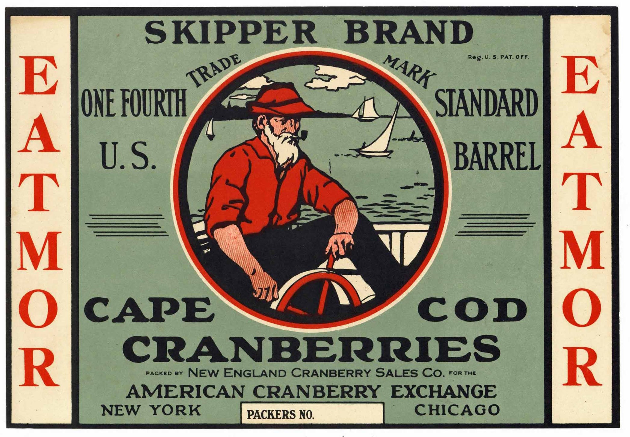 Skipper Brand Vintage Cape Cod Cranberry Crate Label, 1/4, grey