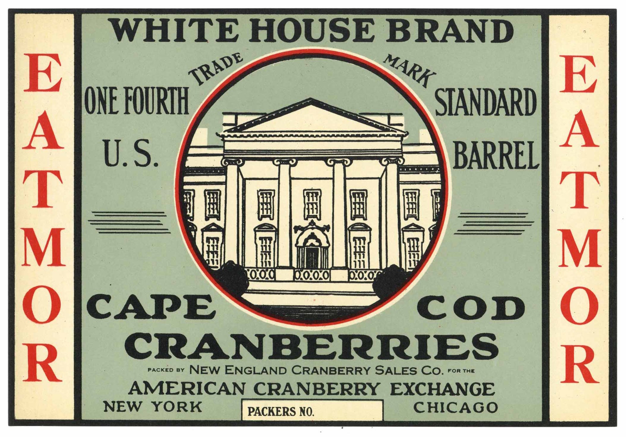 White House Brand Vintage Cape Cod Cranberry Crate Label, 1/4