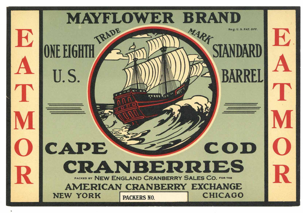 Mayflower Brand Vintage Cape Cod Cranberry Crate Label, 1/8, smaller