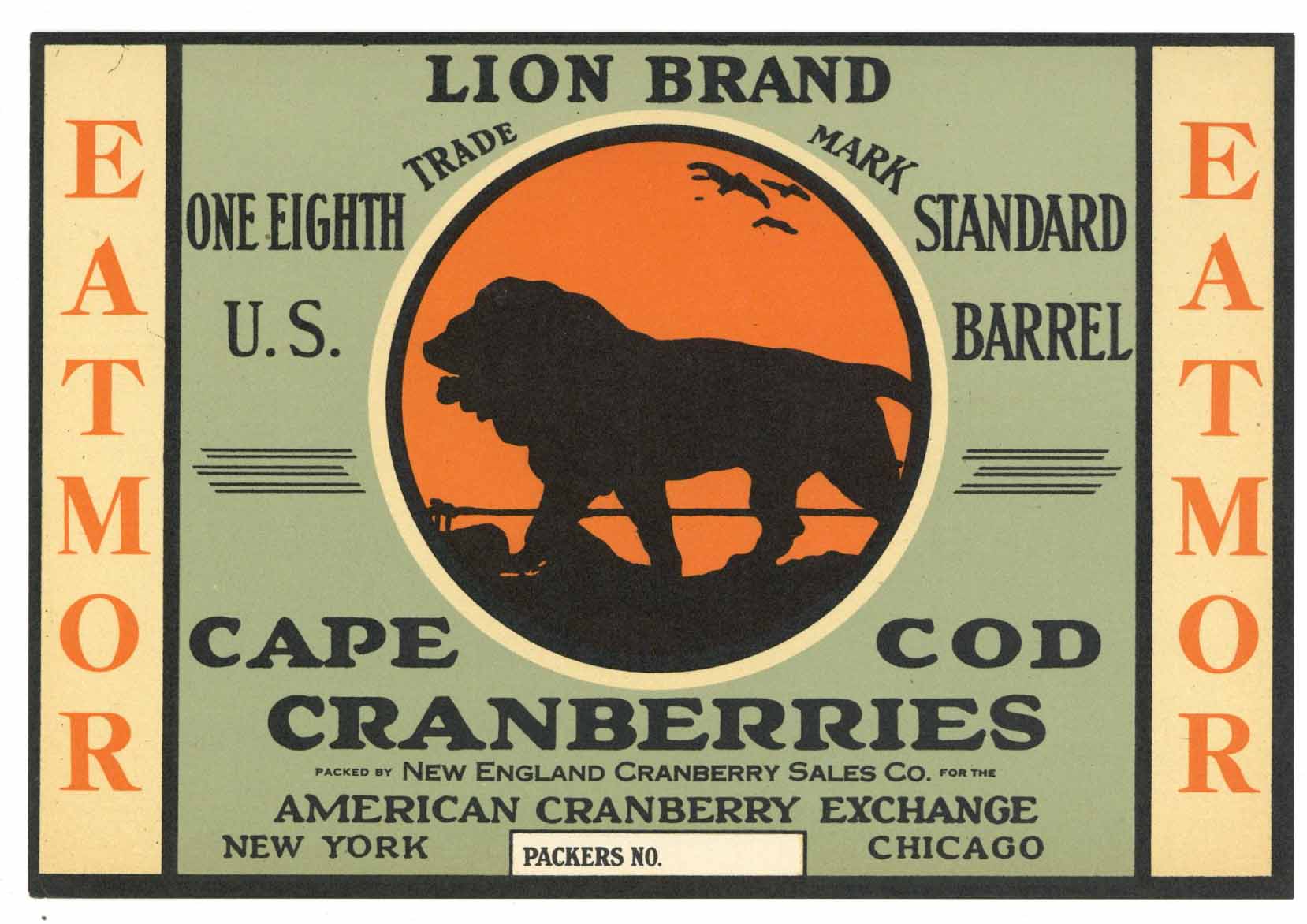 Lion Brand Vintage Cape Cod Cranberry Crate Label, 1/8, smaller