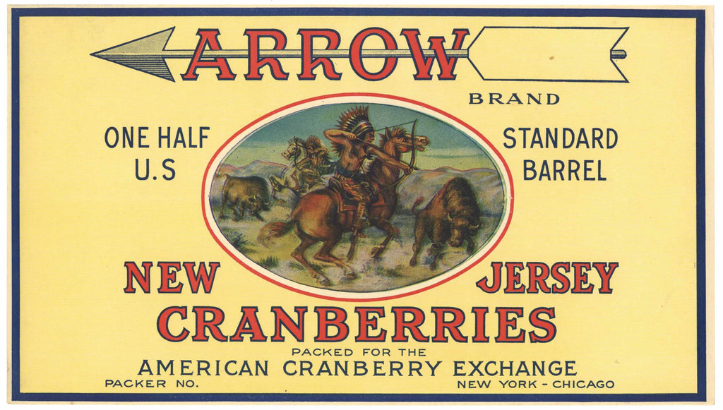 Arrow Brand Vintage New Jersey Cranberry Crate Label, 1/2