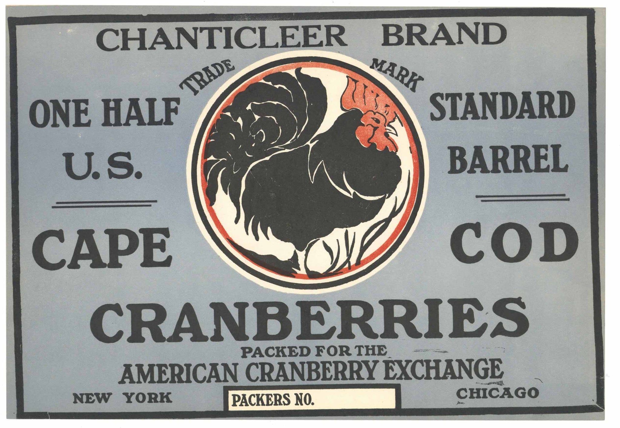 Chanticleer Brand Vintage Cape Cod Cranberry Crate Label, 1/2