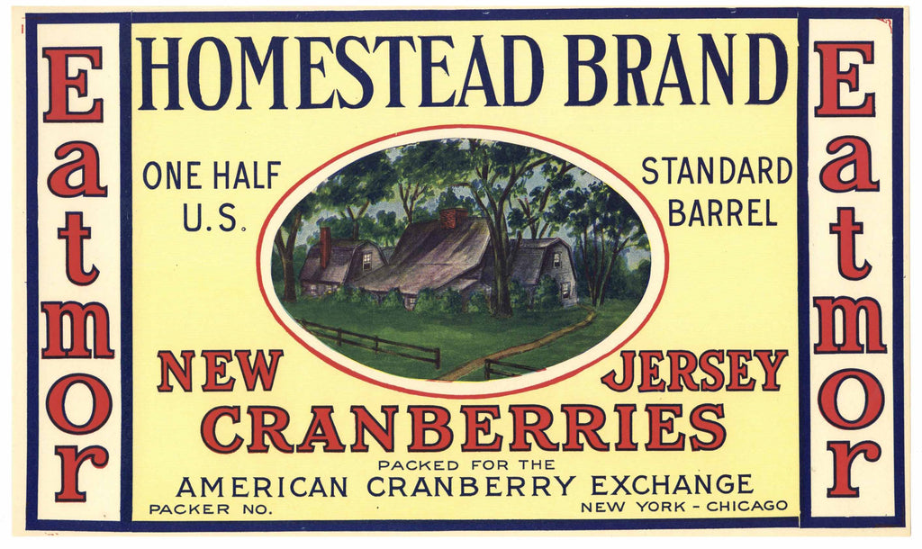 Homestead Brand Vintage New Jersey Cranberry Crate Label, 1/2