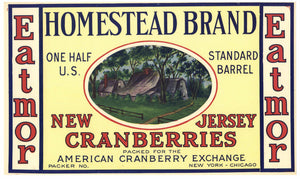 Homestead Brand Vintage New Jersey Cranberry Crate Label, 1/2