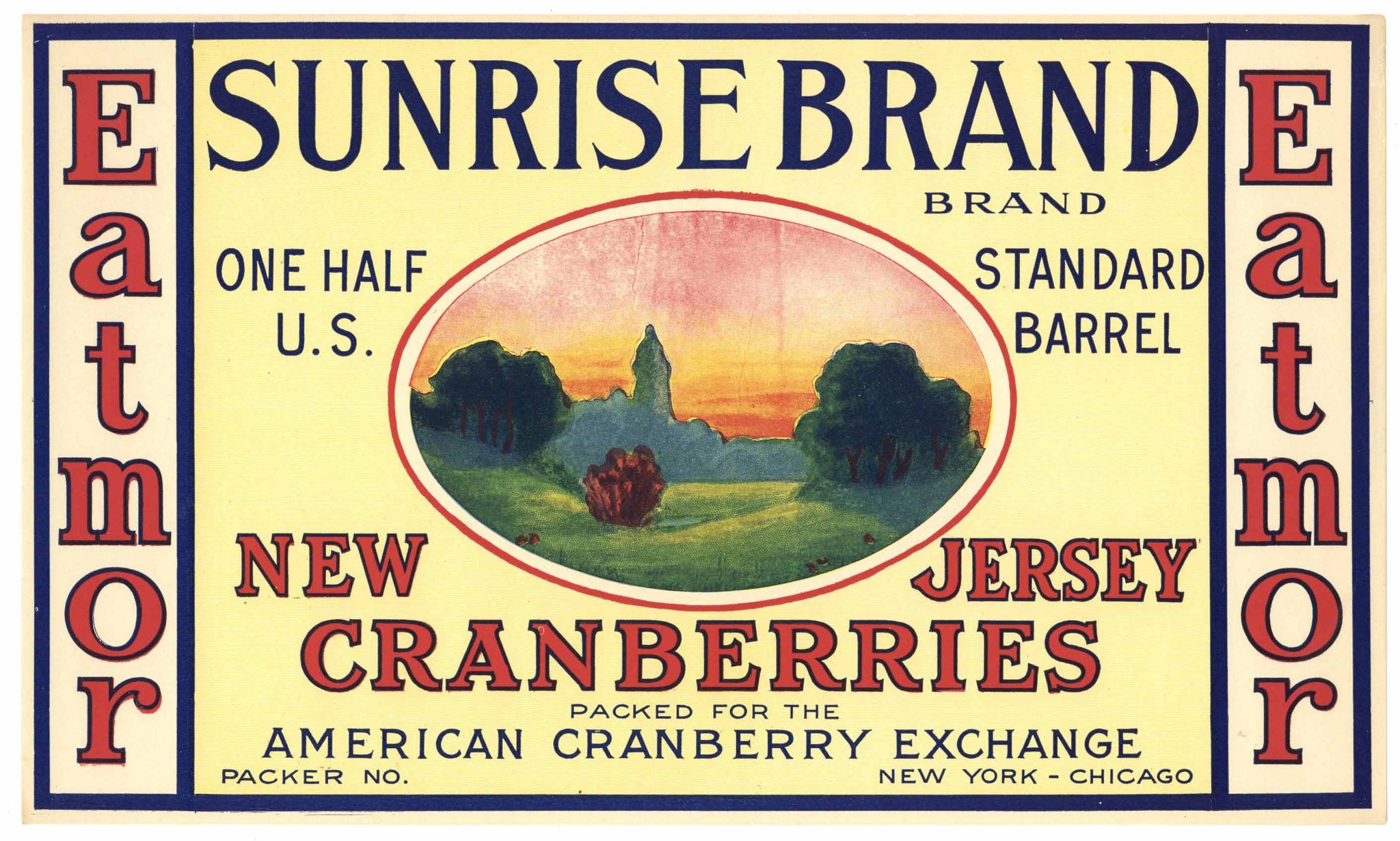 Sunrise Brand Vintage New Jersey Cranberry Crate Label, 1/2