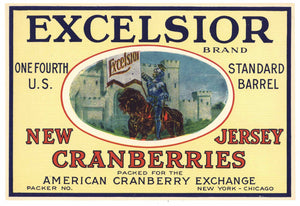 Excelsior Brand Vintage New Jersey Cranberry Crate Label, 1/4