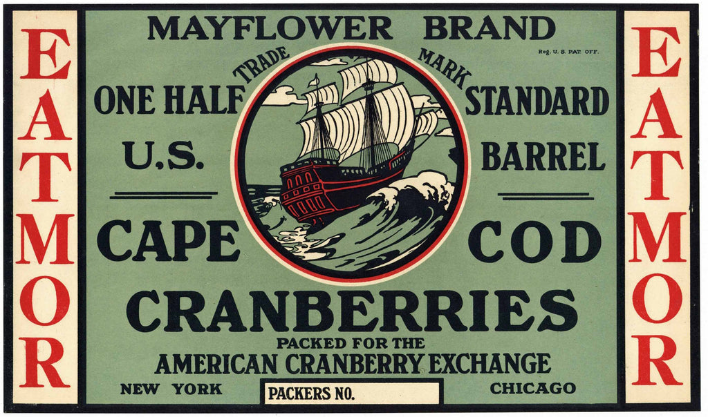 Mayflower Brand Vintage Cape Cod Cranberry Crate Label, 1/2