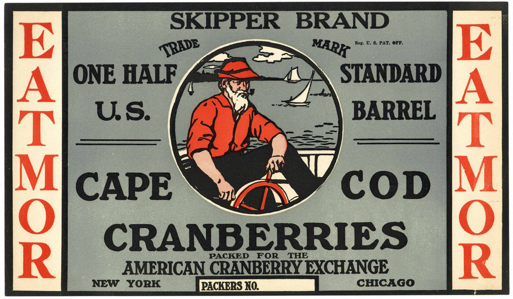 Skipper Brand Vintage Cape Cod Cranberry Crate Label, 1/2, grey