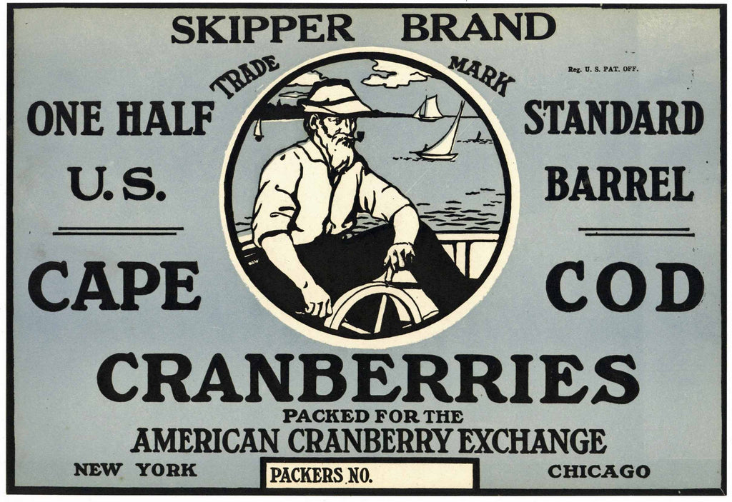 Skipper Brand Vintage Cape Cod Cranberry Crate Label, 1/2, blue