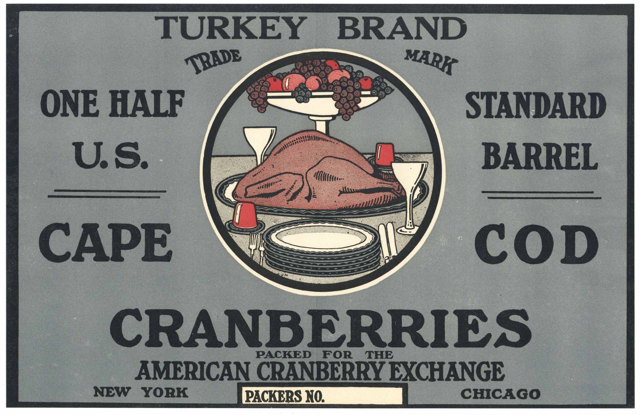 Turkey Brand Vintage Cape Cod Cranberry Crate Label, 1/2